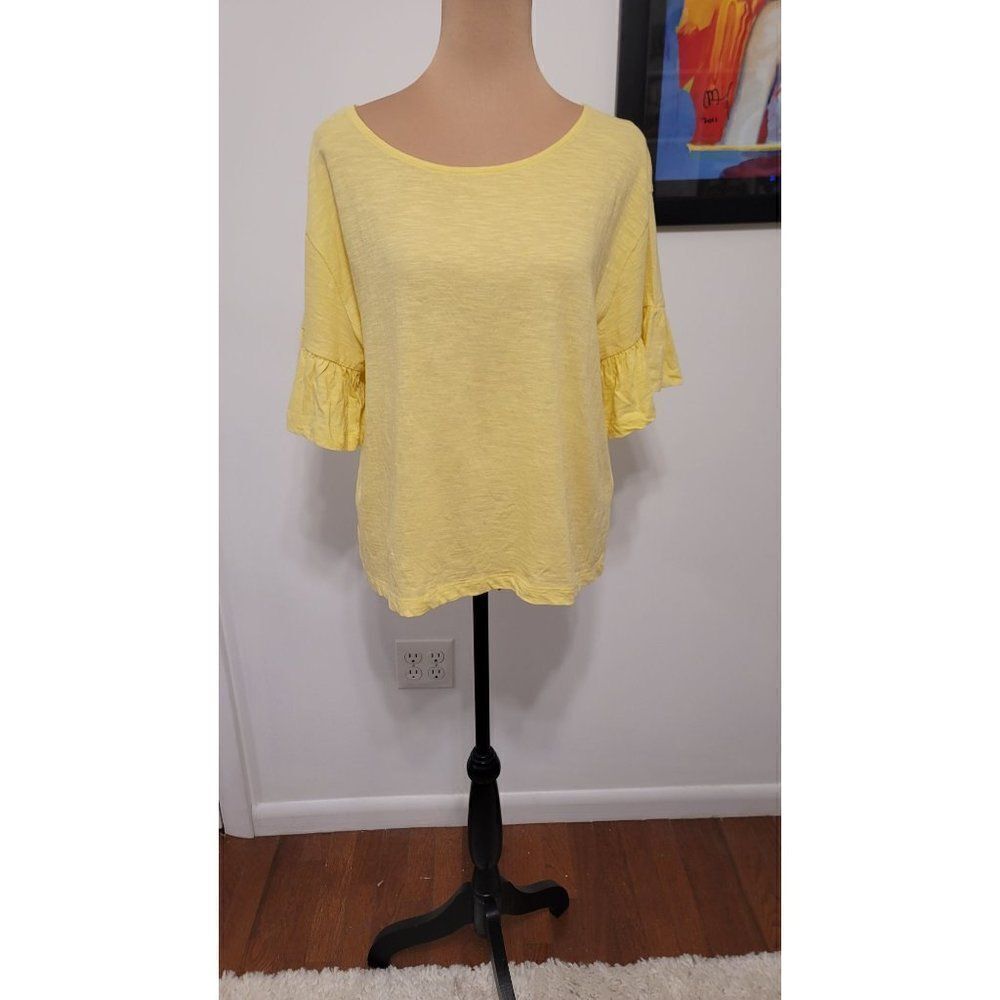 Zara Women's Medium Yellow Short Bell Sleeve Cotton T-Shirt